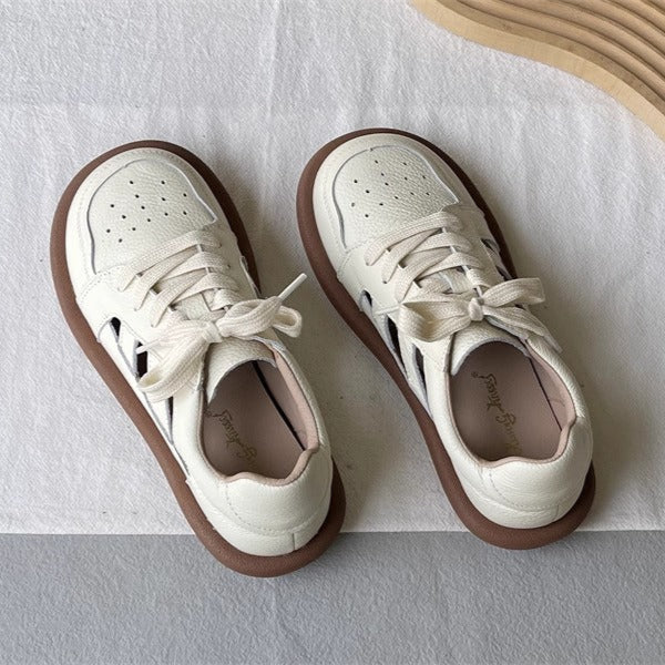 Women's Comfortable Cut-Out Leather Sneaker Sandals – Flat & Casual Everyday Style