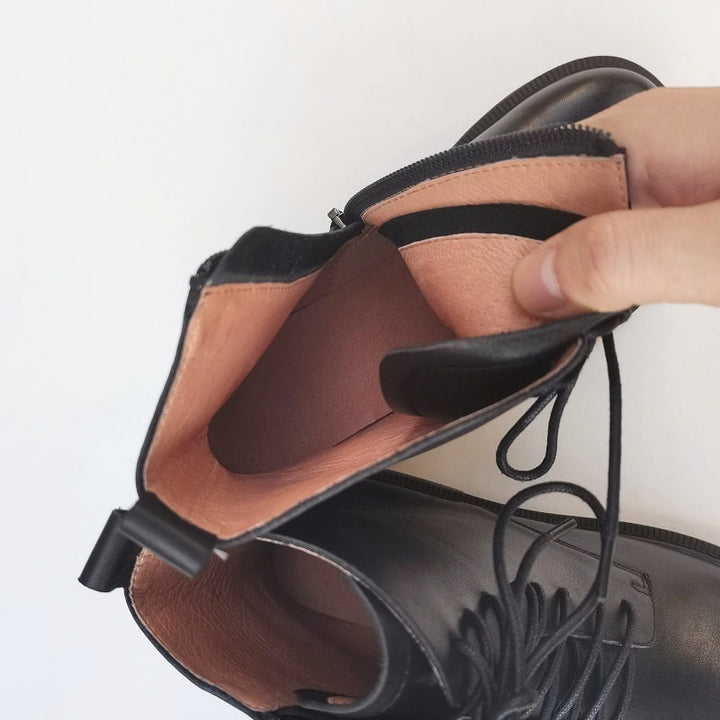 Women's Vintage Wide Toe Genuine Leather Ankle Boots – Handmade, Soft Sole, British Style