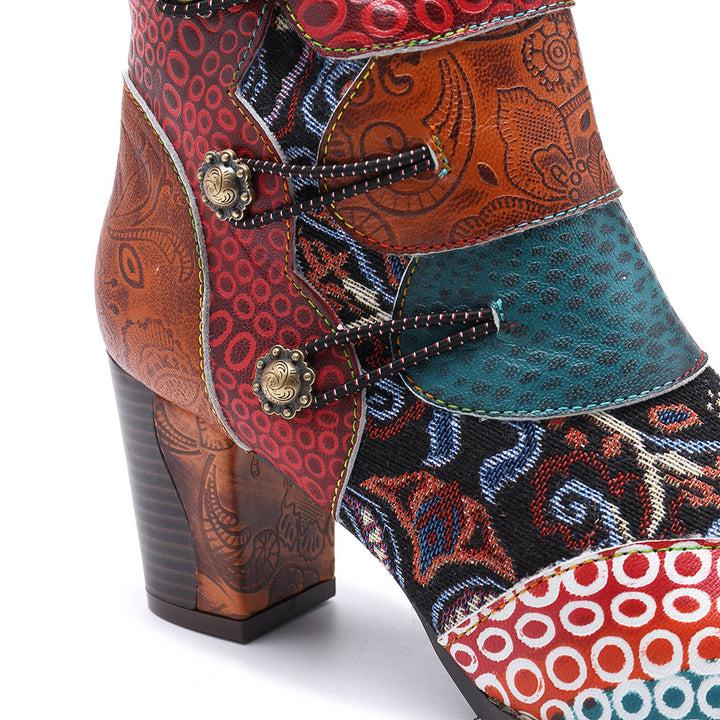 Women's Ankle Booties Genuine Leather Zipper Retro Pattern Boots
