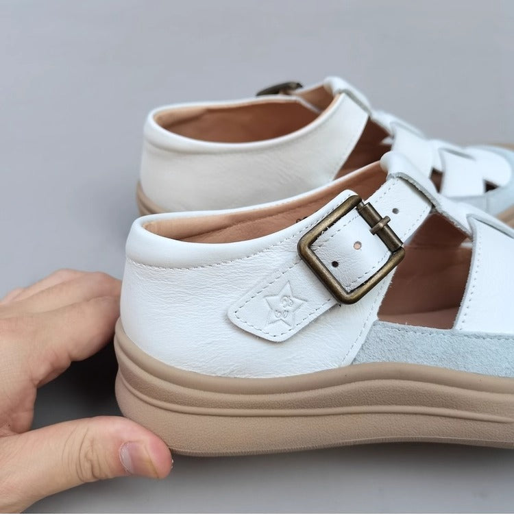 Women's Genuine Leather Closed-Toe Woven Sandals – Soft Sole & Casual Style
