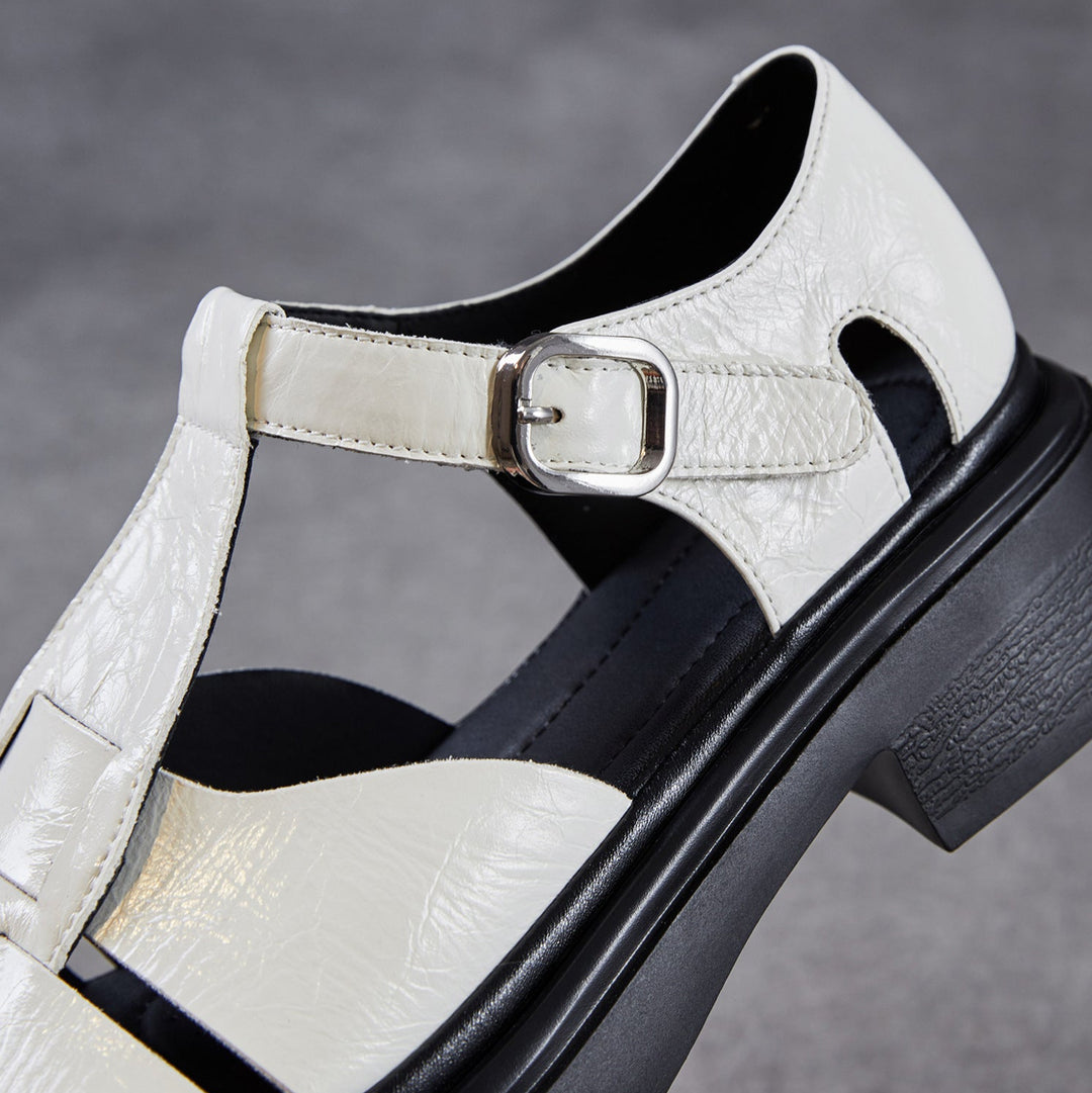 Women's Chunky T-Strap Mary Janes Platform Perforated Fisherman Sandals Casual Summer Shoes