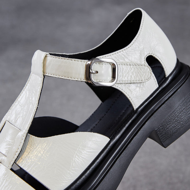 Women's Chunky T-Strap Mary Janes Platform Perforated Fisherman Sandals Casual Summer Shoes