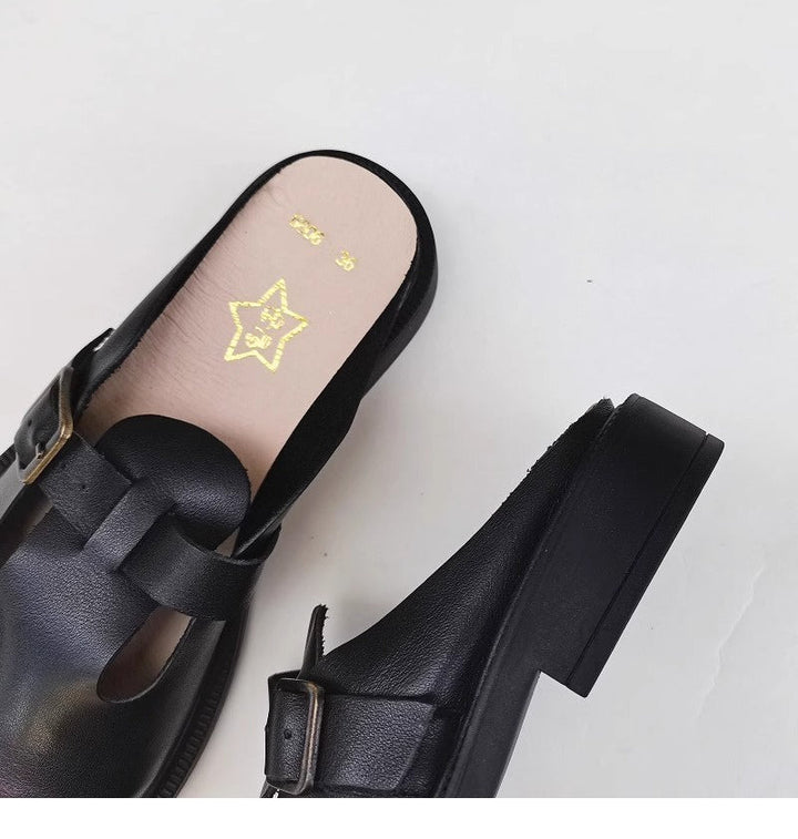 Women's Big Toe Box Mules – Casual Soft First Layer Cowhide Slip-On Shoes