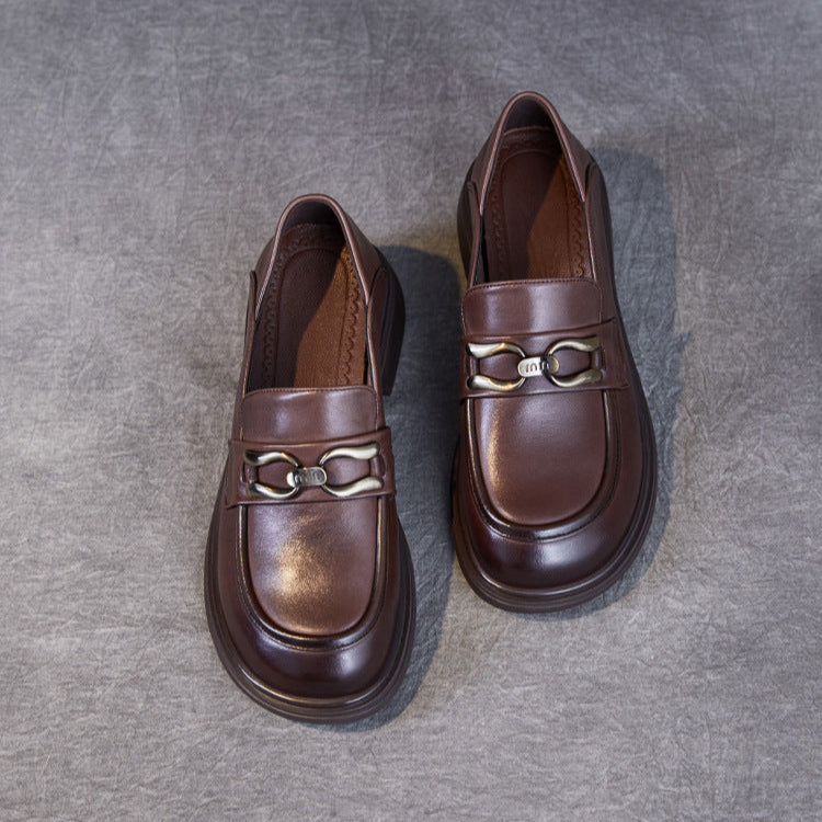 British Luxury Leather Loafers for Women - Signature Chain Detail & Slip-On