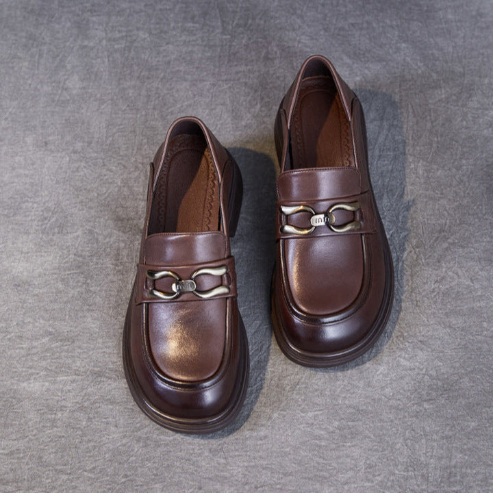British Luxury Leather Loafers for Women - Signature Chain Detail & Slip-On