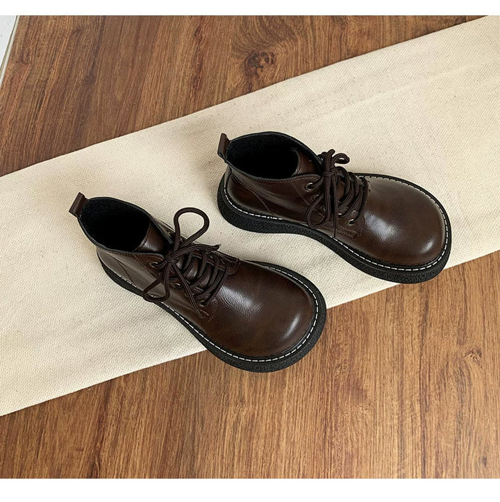 Women's Ankle Boots Lace Up Platform Work Booties Low Heel