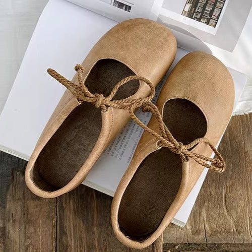 Women's Niche Literary Style Lace-Up Comfortable Non-Slip Flat Shoes