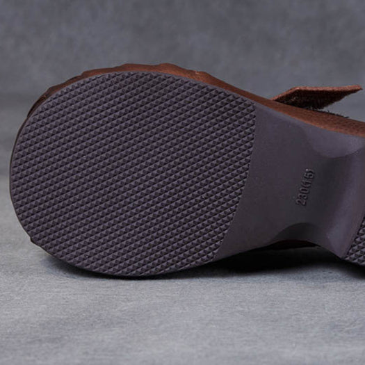 Women's Woven Leather Wide Toe Low Heel Velcro Casual Shoes