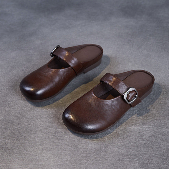 Women's Leather Mary Jane Mules – Round Toe & Comfort Fit