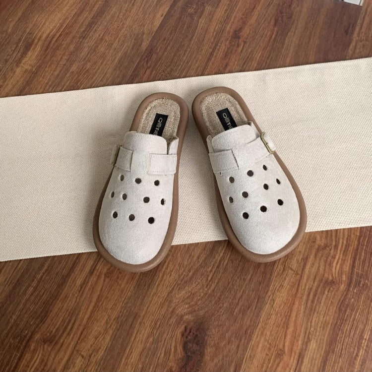 Women's Summer Wide Round Toe Hollowed Out Upper Flat Mule Shoes