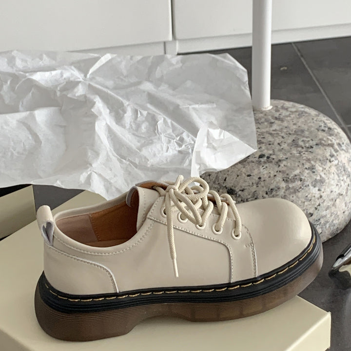 Women's Chunky Platform Derby Shoes Retro Leather Oxford Loafers Lace Up Casual Shoes