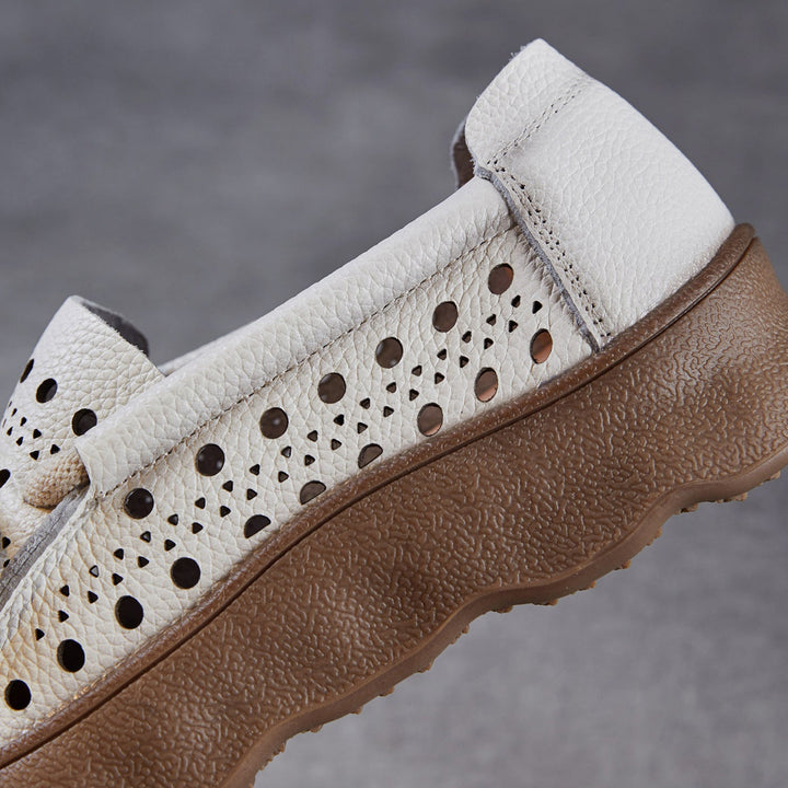 Women's Leather Slip-On Sandals — Thick Sole with Cutout Design, Breathable