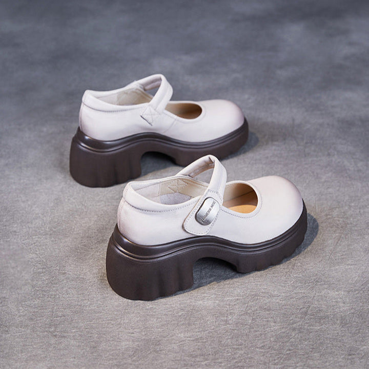 Luxury Leather Mary Janes for Women - Platform Heel with Velcro