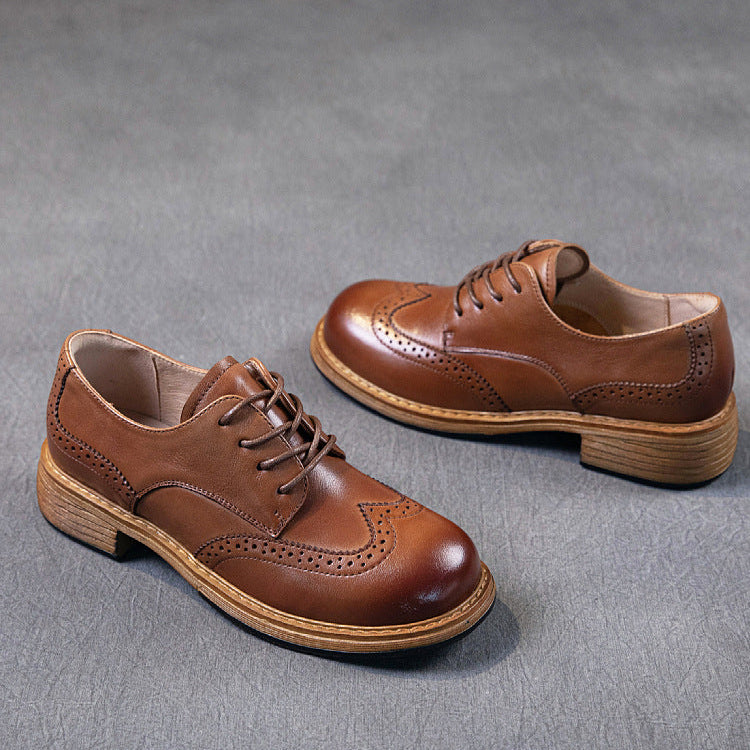 Women's Leather British-Style Brogue Lace-up Oxford Shoes
