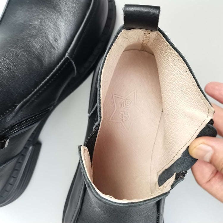 Women's British-Style Wide Toe Derby Boot – Soft Rubber Sole, Comfortable Fit