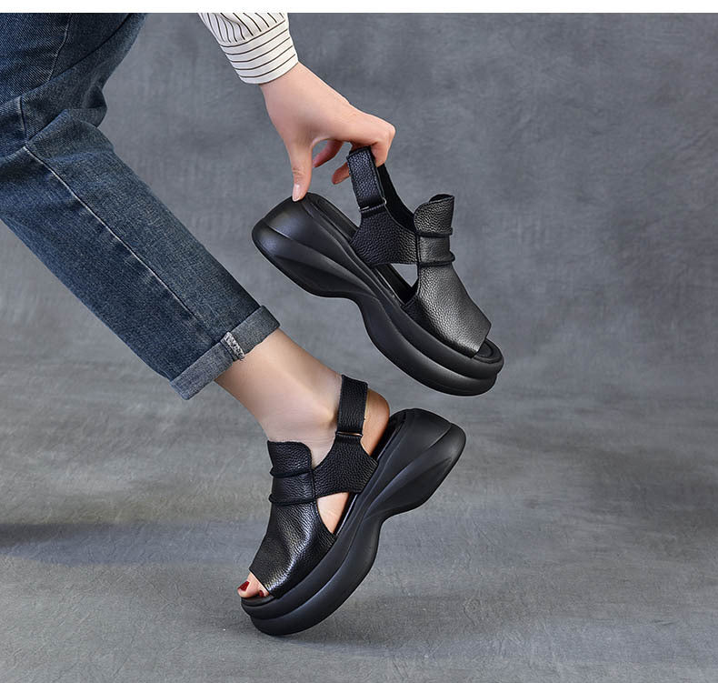 Comfortable Leather Chunky Sandals for Women - Lightweight Platform Summer Shoes