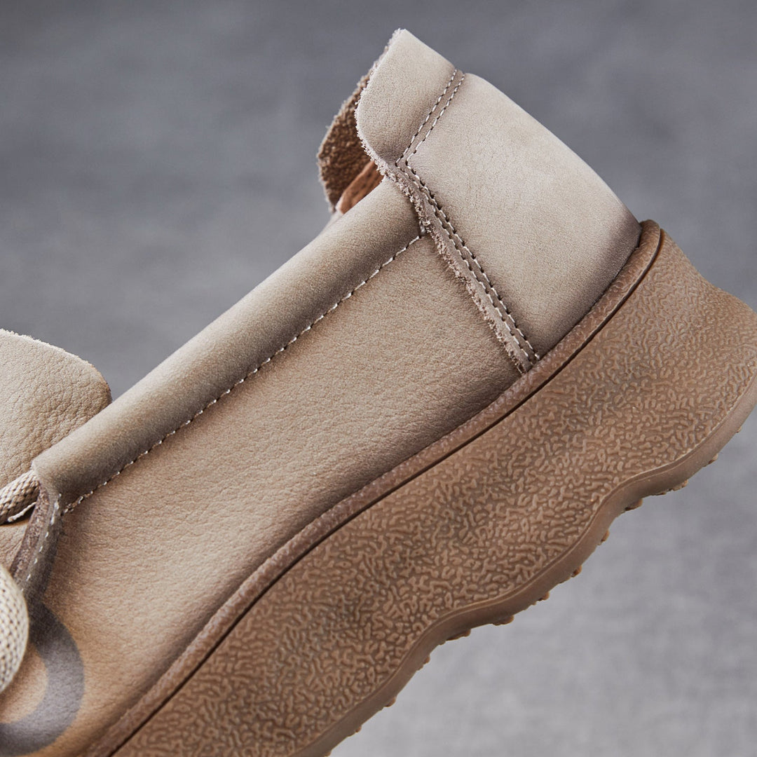 Comfortable Women's Soft Leather Round-Toe Lace-Up Walking Shoes