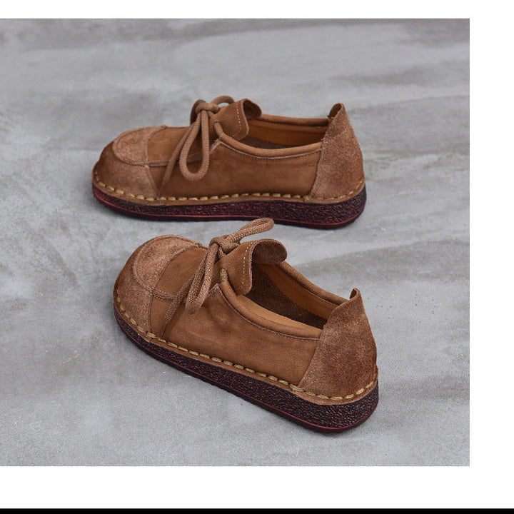Women's Leather Lace-Up Flat Shoes – Comfortable Patchwork Casual Style