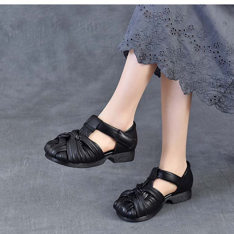 Women's Leather Woven Sandals - Handcrafted Cut-out Fisherman Shoes