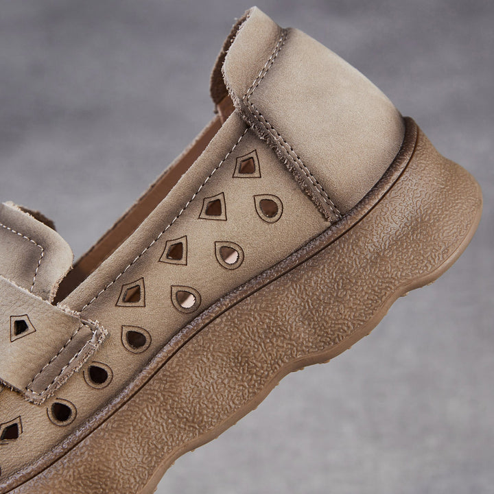 Women's Summer Leather Slip-on Flats — Cutout & Breathable Design