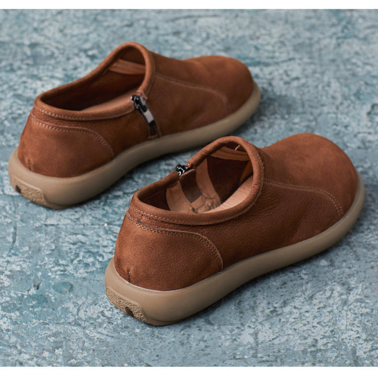 Women's Handmade Vintage Minimalist Comfort Slip-On Zipper Flats