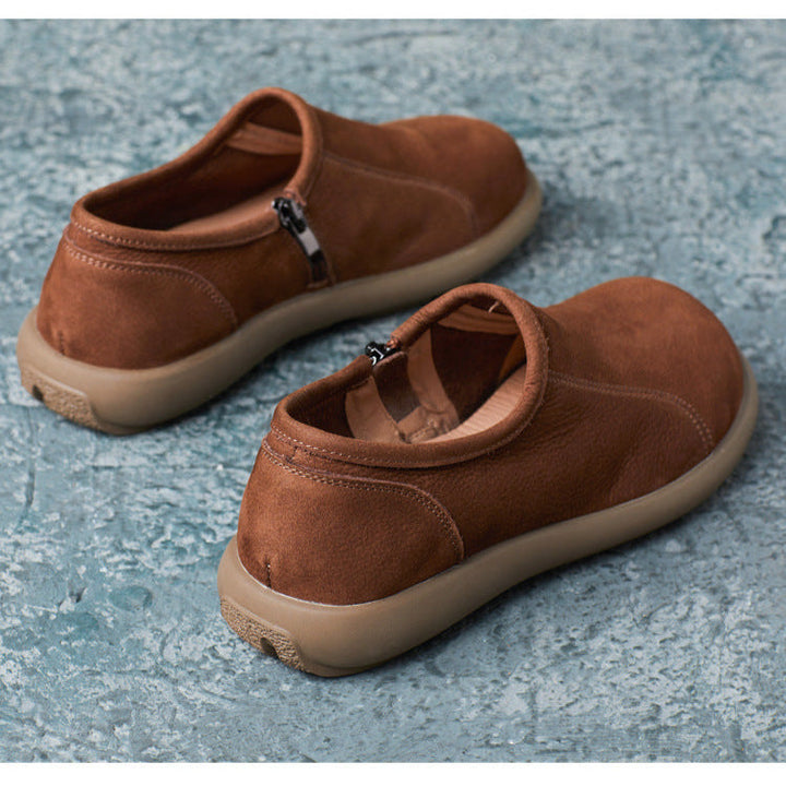 Women's Handmade Vintage Minimalist Comfort Slip-On Zipper Flats