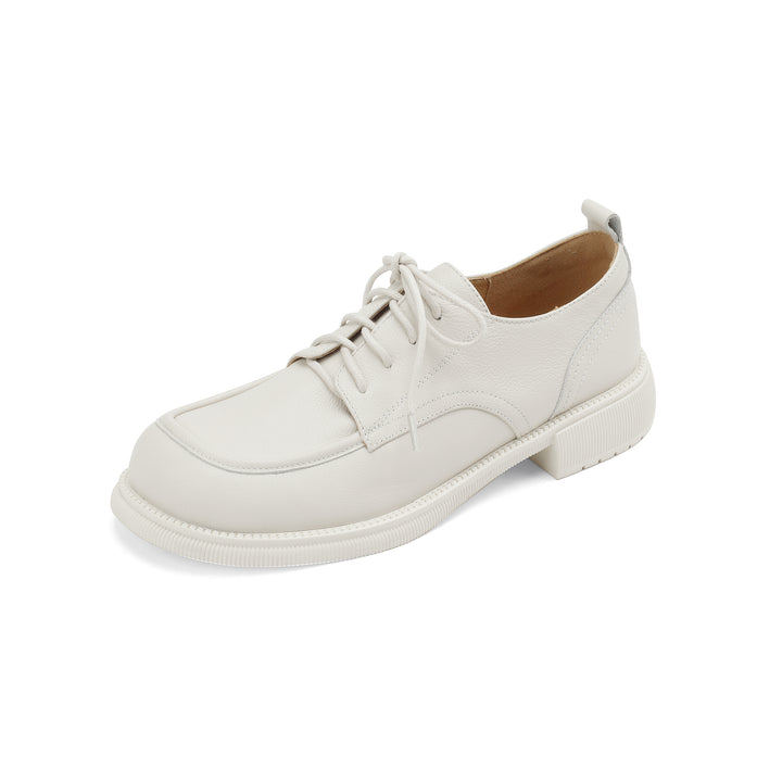 Handcrafted Women's Square-Toe Leather Lace-Up Low Heel – Casual Style