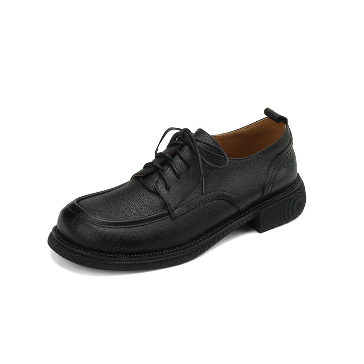 Handcrafted Women's Square-Toe Leather Lace-Up Low Heel – Casual Style
