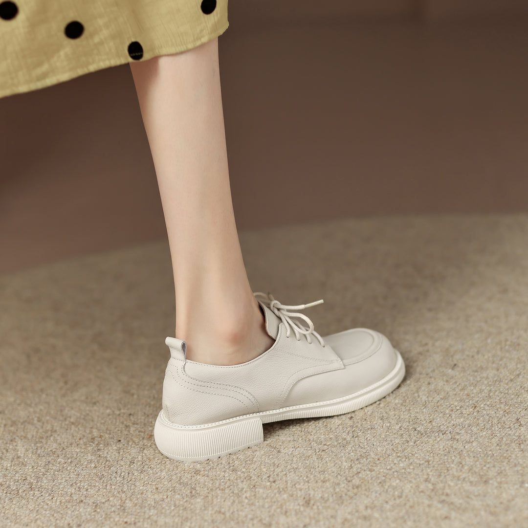 Handcrafted Women's Square-Toe Leather Lace-Up Low Heel – Casual Style