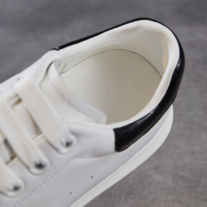 Women's Leather Casual Sneakers Spring Fall Round Toe Lace-up Platform Shoes