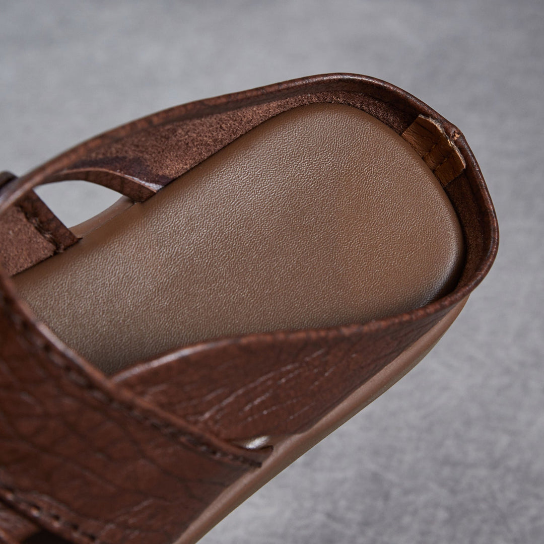 Women's Leather Mules - Multi-Strap Woven Closed Flat Sandals Casual Summer Slip-On Slides