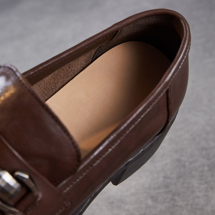 Women's Genuine Leather Casual Shoes Spring Fall Dress Buckle Slip-on Loafers