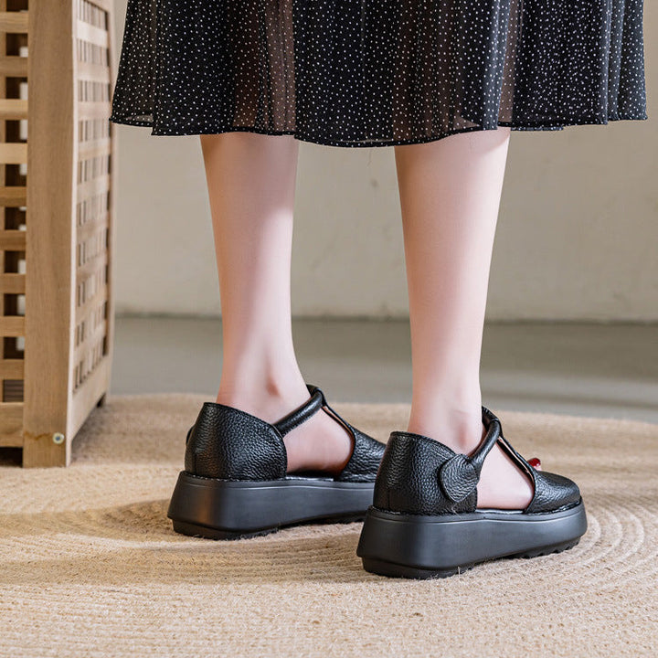 Women's Leather Thick-Sole Open-Toe Casual Velcro Sandals