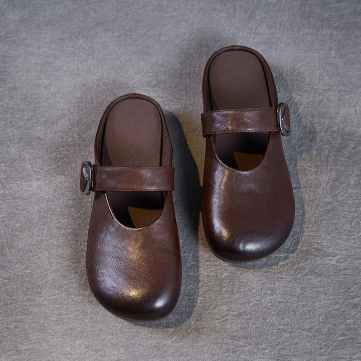 Women's Leather Mary Jane Mules – Round Toe & Comfort Fit