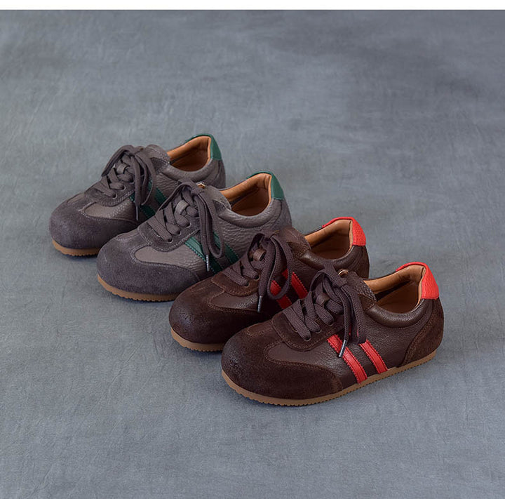 Women's Vintage German Army Trainers Top-Grain Leather Hidden Wedge Sneakers