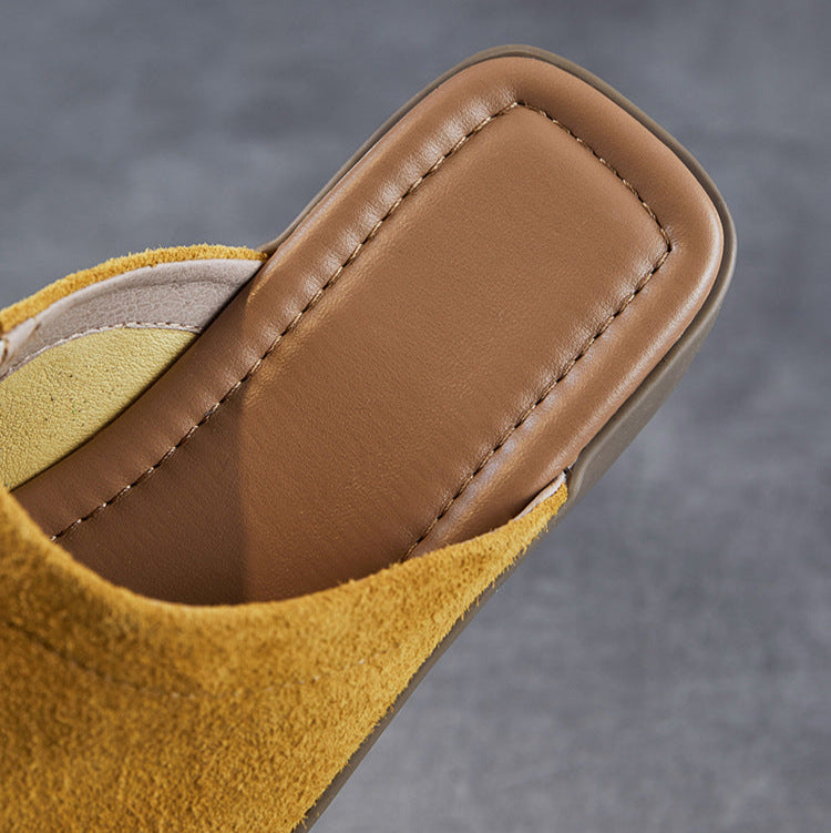Women's Minimalist Nubuck Mules - Round-Toe Flat with Slip-On Ease