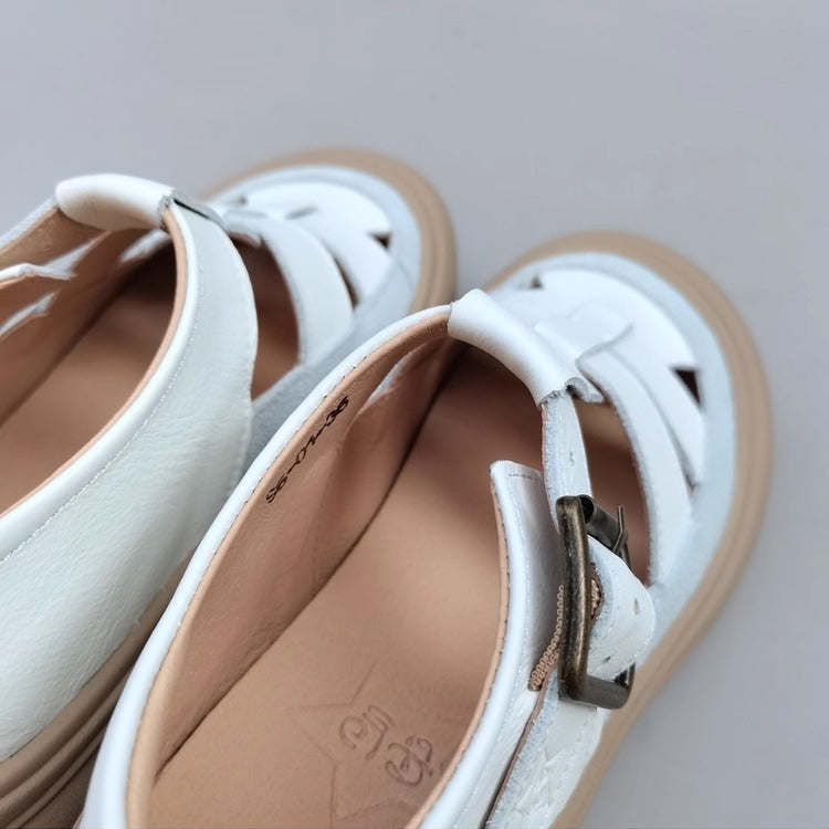 Women's Genuine Leather Closed-Toe Woven Sandals – Soft Sole & Casual Style