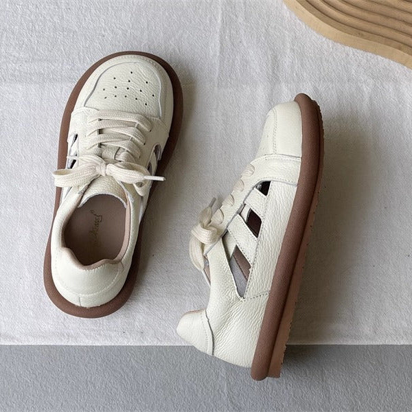 Women's Comfortable Cut-Out Leather Sneaker Sandals – Flat & Casual Everyday Style