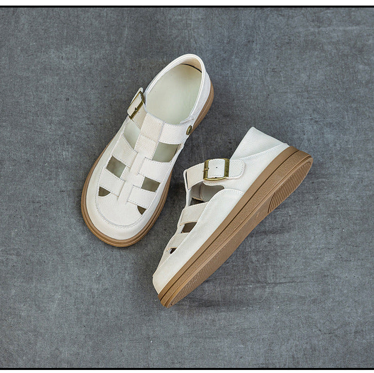 Leather Fisherman Sandals - Women's Retro Round Toe Platform Summer Flats