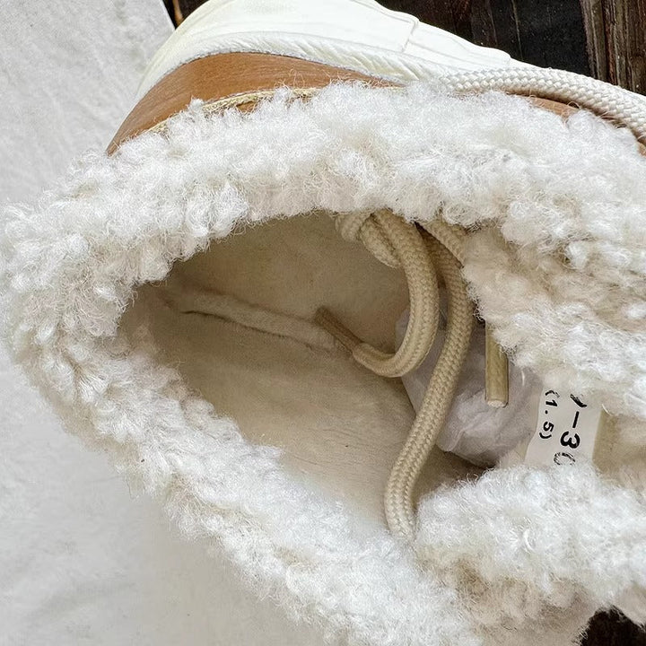 Women's Winter Chunky Leather Lace-Up Shoes – Fleece-Lined & Ugly-Cute Design