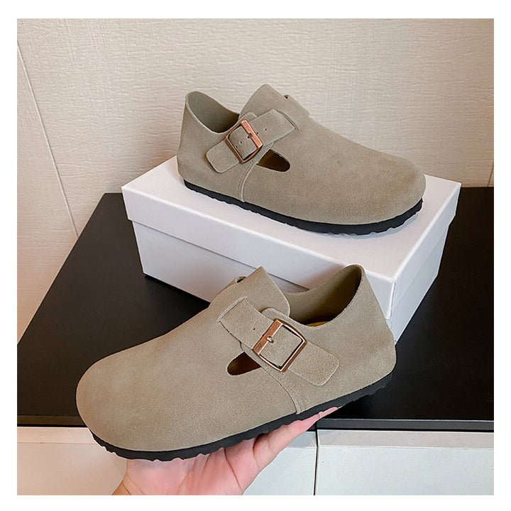 Women's Suede Leather Birkenstock Clogs - Round Toe Adjustable Buckle Strap Slip-On Loafers