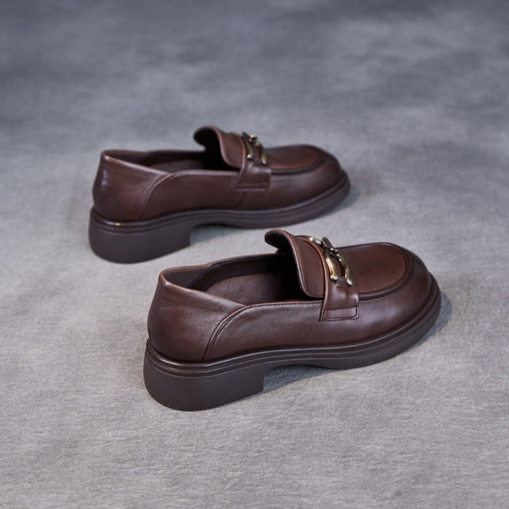 British Luxury Leather Loafers for Women - Signature Chain Detail & Slip-On