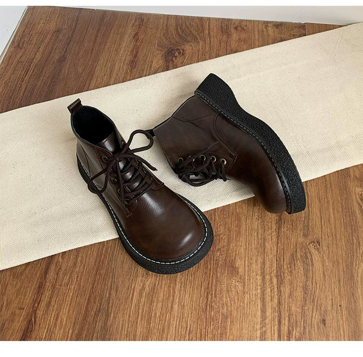 Women's Ankle Boots Lace Up Platform Work Booties Low Heel