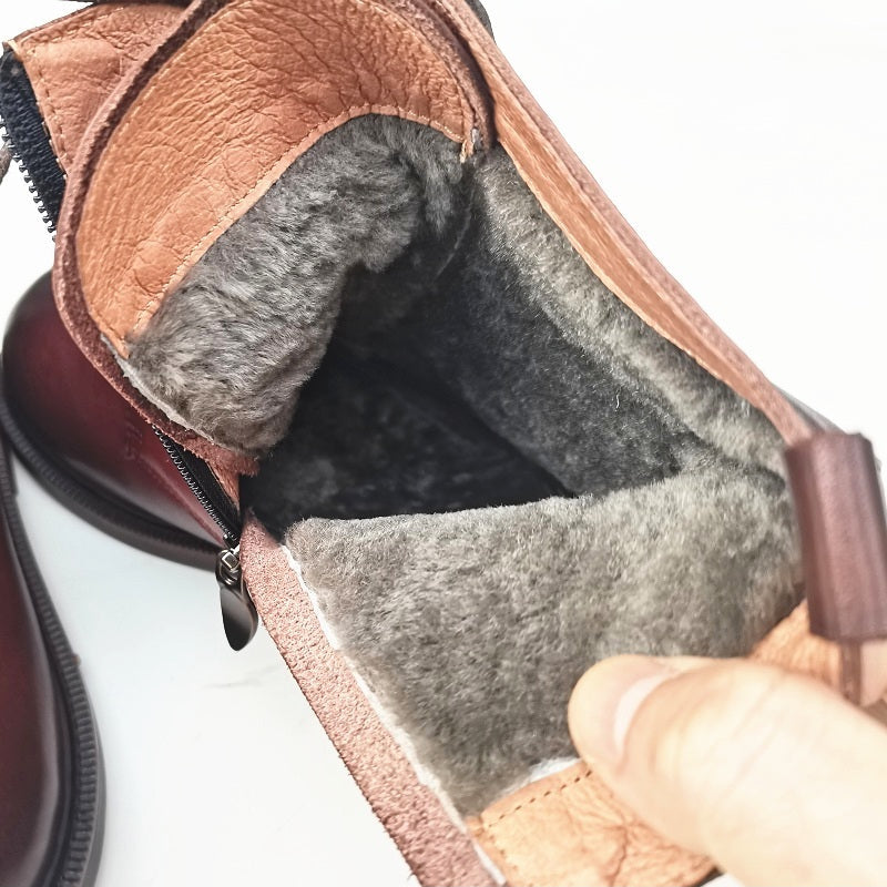 Women's Leather Shearling Ankle Boots – Wide Toe Winter Warm Boots