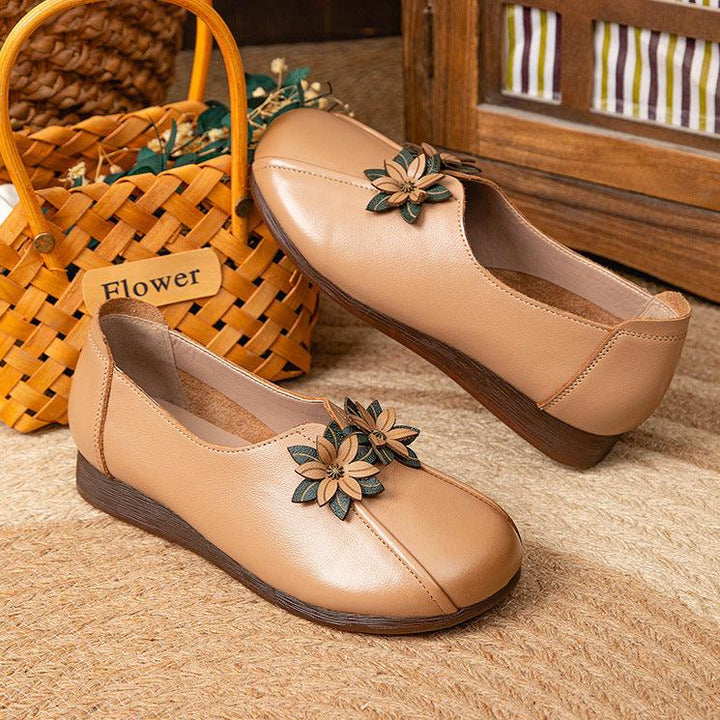 Wedges Flat Flower Vintage Leather Soft Sole Slip Women's Shoes