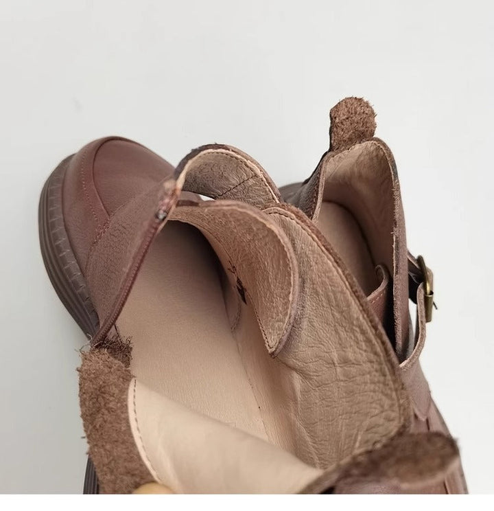 Genuine Leather Women's Ankle Boots - Big Toe Box Platform Work Boots
