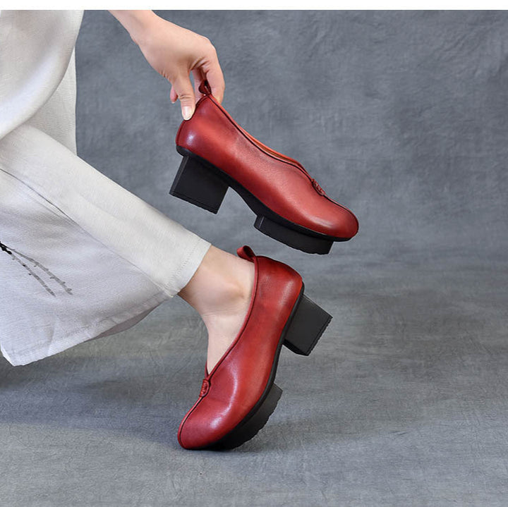 Women's Block Heel Leather High Heels – Slip-On Japanese Design