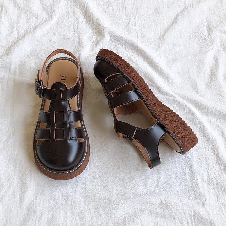 Clearance Sale Women's Leather Closed Toe Round Sandals