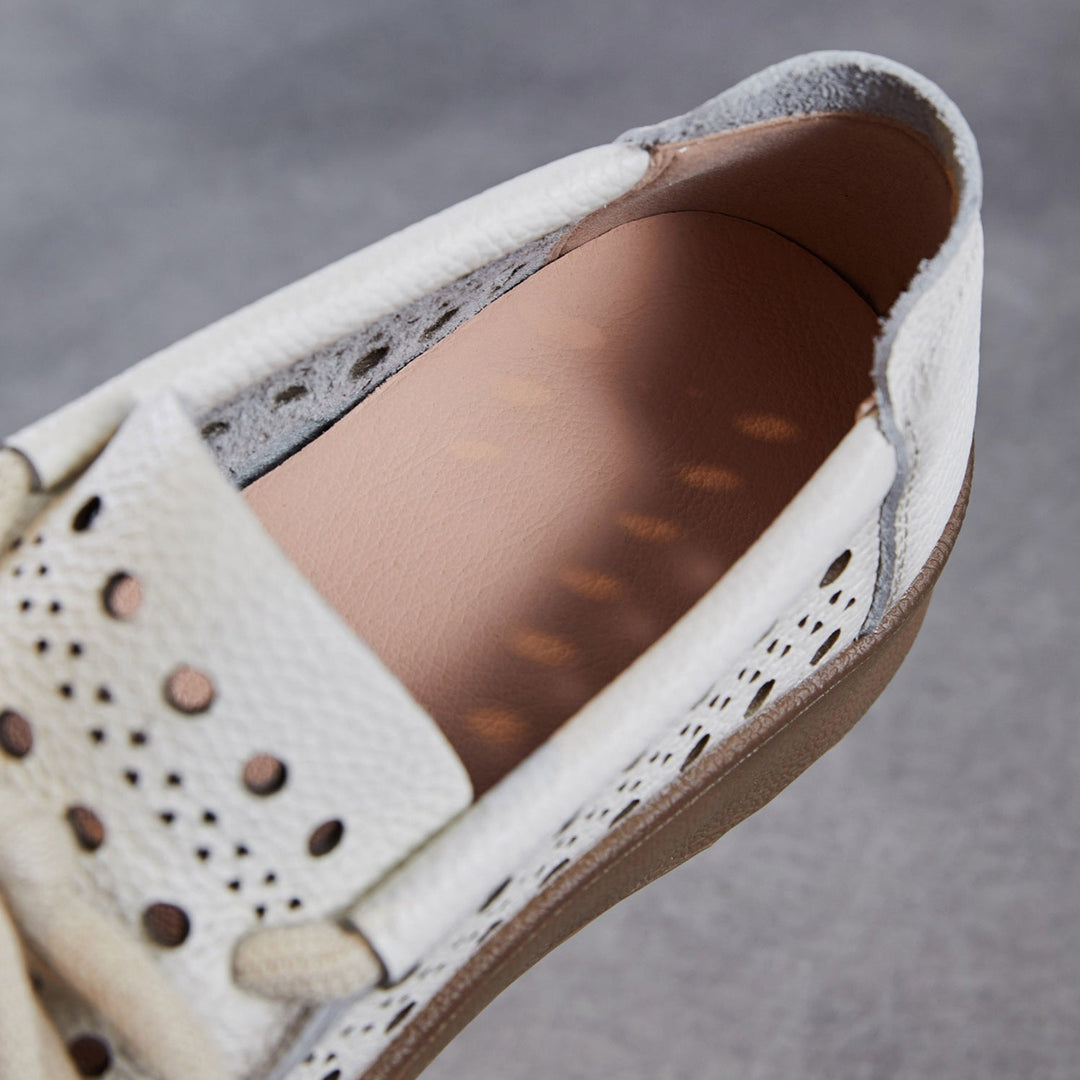 Women's Leather Slip-On Sandals — Thick Sole with Cutout Design, Breathable