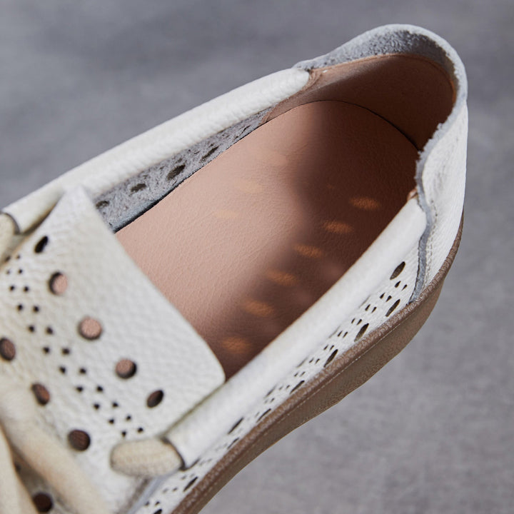 Women's Leather Slip-On Sandals — Thick Sole with Cutout Design, Breathable